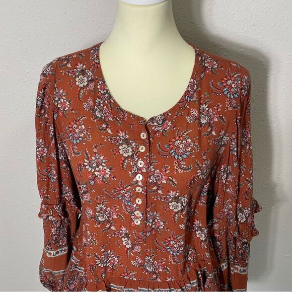 American Eagle Floral Boho Peasant Hi Lo Flowy Blouse Women's Size Small - Picture 10 of 16